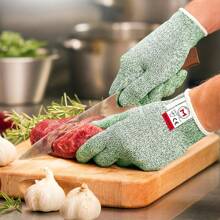 Um par de luvas resistentes ao corte premium - com dedos reforçados; Luvas 100% confortáveis para cozinha; Luvas de corte seguras ambidestras; Proteção Nível 5