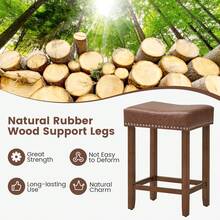 Bar Stool Set Of 2, 60cm Counter Height Saddle Stools With PU Leather Upholstery, Backless Kitchen Island Stools With Solid Rubber Wood Frame & Sturdy Footrest (Brown) - Brown - View 4