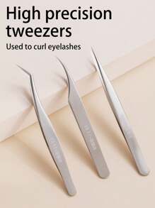 3pcs Silver, Gold, Purple Tweezers Set, Handmade DIY Tweezers, Eyelash Tweezers - Silver - View 1
