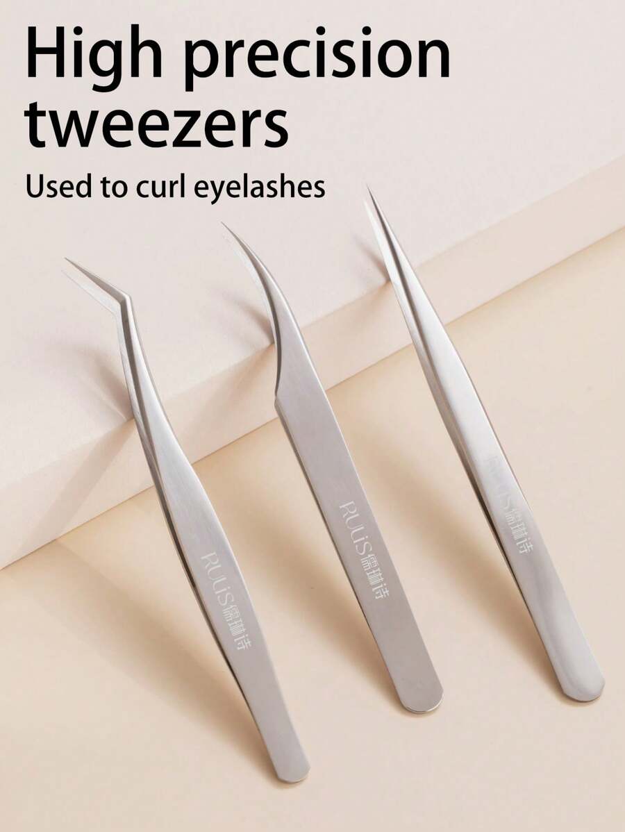 3pcs Silver, Gold, Purple Tweezers Set, Handmade DIY Tweezers, Eyelash Tweezers - Silver - View 1