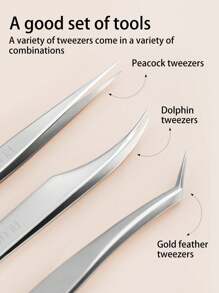 3pcs Silver, Gold, Purple Tweezers Set, Handmade DIY Tweezers, Eyelash Tweezers - Silver - View 2