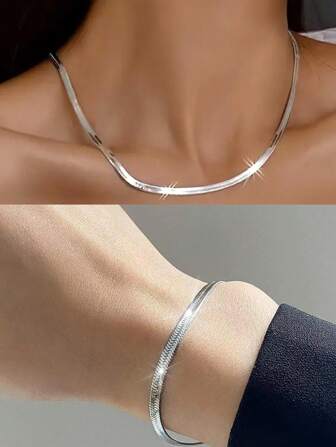 Set de 1-4 piezas de joyería de collar y pulsera de acero inoxidable con diseño minimalista y de moda, collar y pulsera personalizados de acero inoxidable con decoración de cuchillo, hueso de serpiente y serpiente plana (sin caja)