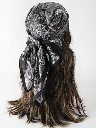 1pc Ladies' Bohemian Styled Elegant Paisley Printed Satin Bandana Scarf, 70*70cm Suitable For Daily Outfit Bandana,Hair Band,Head Band Ideal For Dressing Up Your Look Winter Fall