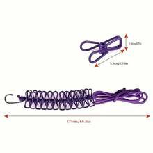 1個便攜式旅行晾衣繩，可伸縮野營晾衣繩，帶12個夾子的可調節晾衣繩，既適用於室內也適用於室外，家居必備 - 彩色 - 查看 2