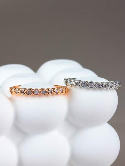 1pc Simple Fashionable Exquisite Multi Round Inlay Micro Zirconia Ring, Perfect Gift For Friends & Elders On Birthday / Anniversary, Suitable For Daily Wear For Both Men And Women, All-Match, Father's Day.