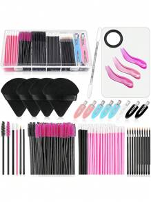 一次性化妆刷套装，含三角粉扑混合调色盘、一次性睫毛膏刷、唇刷、发夹、散粉流苏（带收纳盒）、化妆刷套装、化妆刷套装、化妆刷套装、完整化妆套装、化妆刷套装、完整化妆套装、化妆刷套装、化妆刷套装、化妆礼品套装 - 彩色 - 查看 1