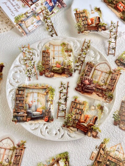 30pcs/Pack Retro Garden One Corner Scenery Theme Scrapbook DIY Decoration Collage Album Background Material Stickers Back To School