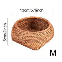 1pc Handmade Woven Rattan Storage Basket, Circular Opening With Square Bottom, Miniature Snack Storage Basket, 10/13/15.5cm - Yellow - View 3