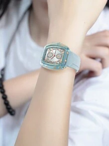Reloj de cuarzo simple y elegante para damas de la marca Rebirth con 1 correa de silicona, adecuado para ocasiones diarias - Azul - Ver 6