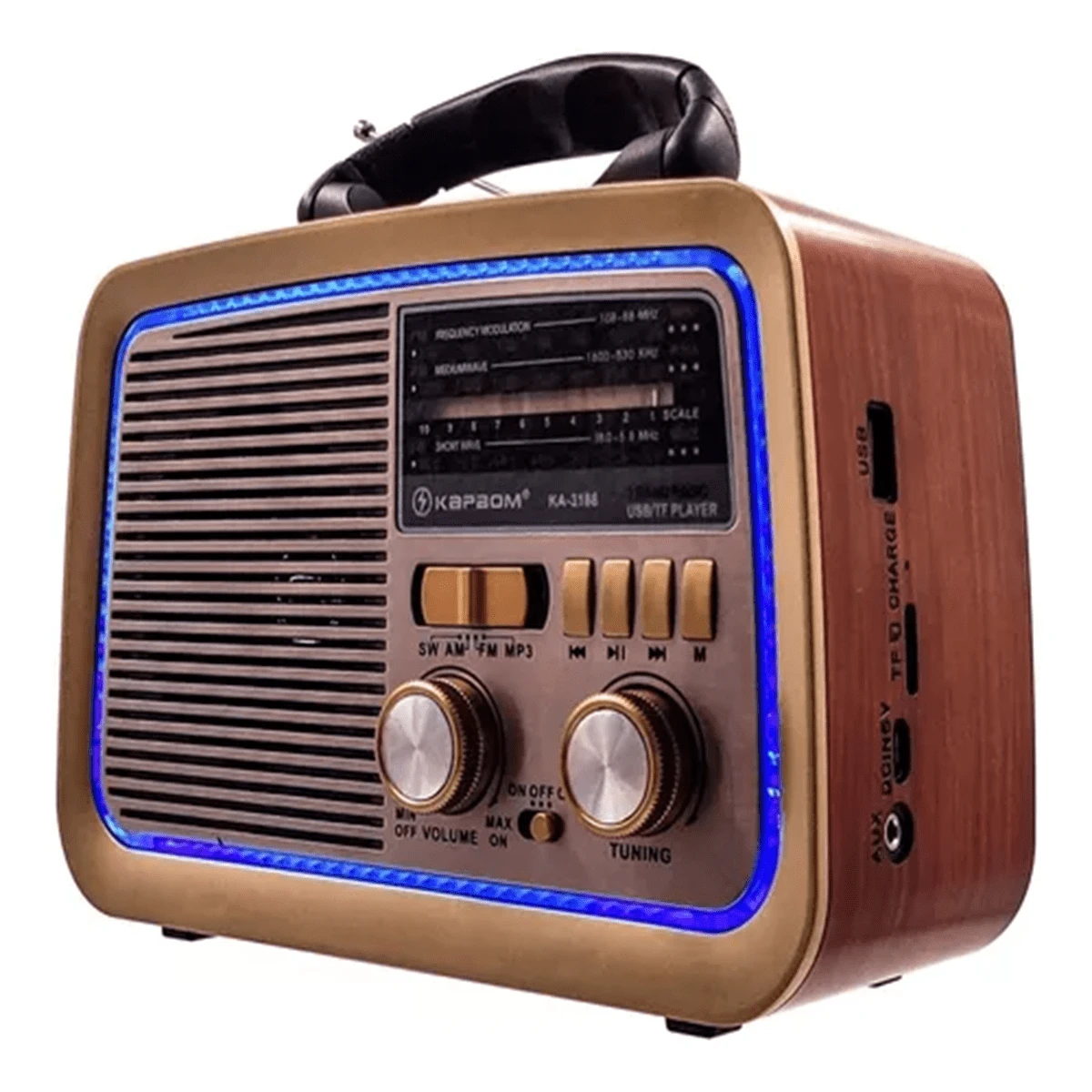 Radio Am Fm Usb Retro Vintage Pilha Bateria E Tomada - Caixa Som Estilo Antigo Madeira - Multicolorido - Visão 1