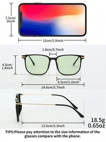 Men's Fashionable Slim Rectangular Glasses, For Casual, Daily And Holiday Wear - Lime Green - View 4