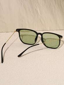 Men's Fashionable Slim Rectangular Glasses, For Casual, Daily And Holiday Wear - Lime Green - View 3