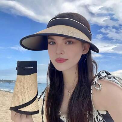 Składane daszki przeciwsłoneczne Jednokolorowe szerokie rondo Elastyczne kapelusze przeciwsłoneczne OutdoorCycling Travel Kapelusze plażowe dla kobiet dziewczynki