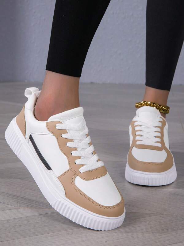 Neue, bequeme und vielseitige Schuhe für Frauen, Damen Tennis-Sneaker mit niedriger Spitze, Kontrastfarben-Schuhe, klassisches Khaki, lebendige und jugendliche Khaki-Schuhe, erste Wahl für die Freizeit aktivitäten und das Stadtbummel von Frauen