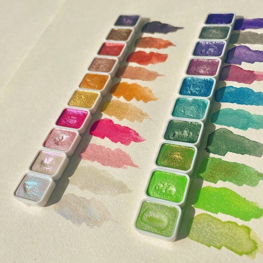 Portable Metal Watercolor Painting With 20 Colors, PearlescentWatercolor Pigment Solid Dunhuang Nail Art Gold Pink Powder Color,Back To School,School Supplies - 20 Colors - View 1