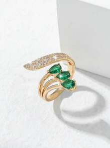 Cubic Zirconia Decor Cuff Ring - Silver - View 2