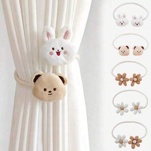1 pieza Abrazadera de cortina de dibujos animados, Clip de cortina creativo de muñeca linda para la habitación de los niños/dormitorio, Hebilla de cortina de oso o conejo, Decoración y almacenamiento para la habitación del bebé, Regalo del Día de los Enamorados