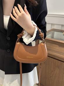 New Fashionable Casual PU Leather Shoulder Bag With Adjustable Strap And Gold Foil Print For Women - Brown - View 5