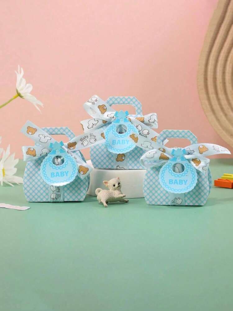 Caja de papel de mano para llevar dulces, galletas o regalos para fiestas, paquete de 5 piezas - Celeste - Añade 1