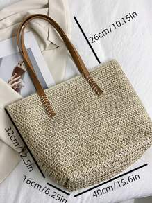 Minimalist Large Capacity Straw Bag,Perfect For Summer Beach Travel Vacation,Large Capacity Beach Bag,Perfect For Summer Beach Travel Vacation,Summer Essentials,Perfect For Vacation & Holiday,School Bag,Large Capacity,Portable,Classic Casual,For Teen Girls Women College Students,White-Collar Workers,Perfect For Work, Back To School,Middle School,High School,College,Vacation,Beach, Vacation Bag For Summer