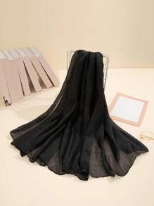1pc Soft And Light Solid Color Long Scarf,Accessories,Travel Essential - Black - View 2