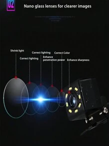 高清夜視汽車後視鏡備用攝像頭，汽車後視鏡鏡頭，正方形LED防水備用影像攝像頭 - 黑色 - 查看 5