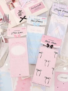 隨機100頁韓式甜美女孩心形蝴蝶結花邊方格設計便條紙，可撕下 - 彩色 - 查看 1