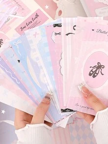 隨機100頁韓式甜美女孩心形蝴蝶結花邊方格設計便條紙，可撕下 - 彩色 - 查看 2