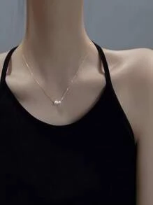 女性S925純銀珍珠項鍊，精緻豪華的新娘配飾，別緻的珍珠鎖骨鏈，精致的銀飾項鍊 - 金色 - 查看 2