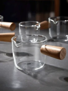 Small Milk Cup, Japanese Mini Wooden Handle Glass Milk Jug With Pointed Spout, Milk Pitcher For Frothing Milk, Making Espresso, Latte Art
