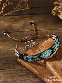 1pc Bohemian Style Vintage Holiday Geometric Pattern Handmade Beaded & Braided Adjustable Bracelet, Ideal For Women's Daily Wear - Handmade Beaded Bracelet - View 3