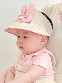婴儿太阳帽，夏季轻便时尚女童透气蝴蝶结顶帽，柔软幼儿防晒帽，适合 3-24 个月 - 粉色 - 查看 5