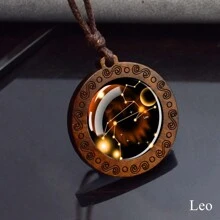12 Constellation Necklace Starry Sky Zodiac Round Glass Wood Pendant Necklace Birthday Gift Couples Jewelry - style - View 19