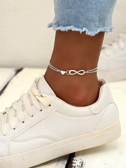 1pc Fashionable Numeric 8 & Heart Combo Anklet, Minimalist Geometric Design Personalized Casual Anklet For Women, Suitable For Daily Wear, Party, Vacation, Ideal Mother's Day Gift