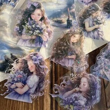 每包10張防水閃亮塑膠貼紙，角色、夢幻、花朵女孩、可愛女孩、手帳裝飾、手繪材料、貼紙