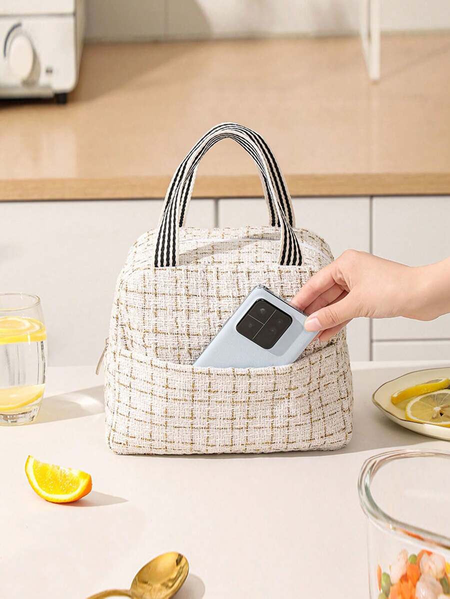 午餐袋，便當盒，可重複使用的隔熱午餐手提包，防漏隔熱袋，食品手提包盒，大容量，適用於旅行，工作，學校，野餐，學校組織者袋子教師儲物袋教室袋子教室組織者袋子 - 白色 - 查看 1