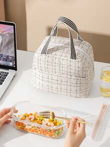 午餐袋，便當盒，可重複使用的隔熱午餐手提包，防漏隔熱袋，食品手提包盒，大容量，適用於旅行，工作，學校，野餐，學校組織者袋子教師儲物袋教室袋子教室組織者袋子 - 白色 - 查看 4