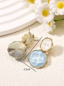 1pair Geometric Resin & Rhinestone Earrings - Baby Blue - View 2