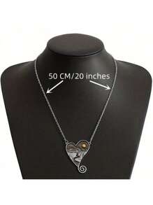 Vintage Boho Style Creative Mountain & Heart Pendant Necklace, Women's Party Accessory Gift