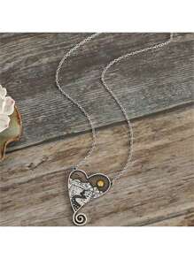 Vintage Boho Style Creative Mountain & Heart Pendant Necklace, Women's Party Accessory Gift