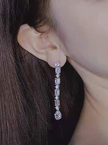 LXOEN 1 Pair Luxury Geometric Water Drop Shiny AAA Cubic Zirconia Dangle Earrings For Women Delicate Long Tassel Bridal Wedding Statement Earring