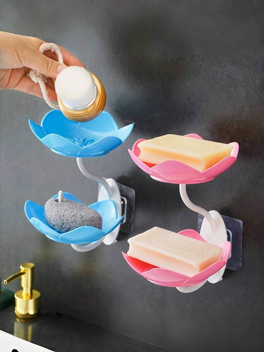 Bathroom Soap Dish Holder, Wall Mounted Double Layer Lotus Soap Box