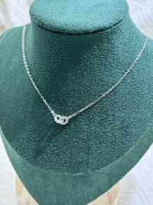 1 Peça Colar de Pingente de Círculo Entrelaçado de Prata Esterlina 925, Colar de Clavícula Fashion e Versátil - Prata - Visão 4