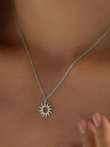 Stainless Steel Necklace Plated  Sun Totem Pendent Necklaces For Charm Women Birthday Party Fashion Jewelry - Silver - View 1