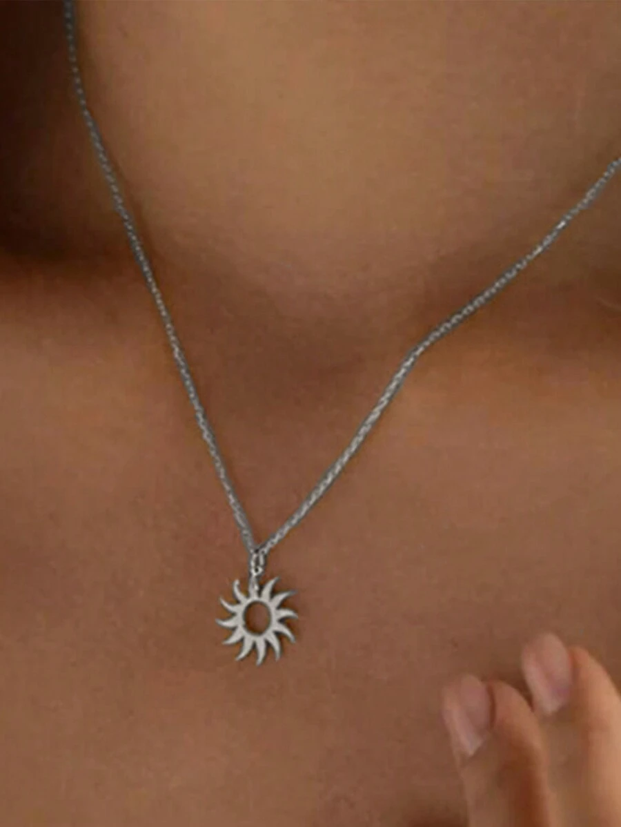Stainless Steel Necklace Plated  Sun Totem Pendent Necklaces For Charm Women Birthday Party Fashion Jewelry - Silver - View 1
