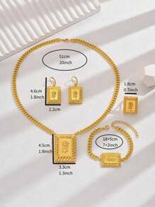 1 Set Of /Dubai/India Gold Luxurious Style Square Hollow Out Plain 3D Rose Jewelry Set. This 5 Pieces Luxury Gold Women Jewelry Set Is Suitable For Attending Parties And Festival Gatherings.