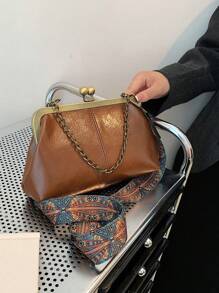 时尚复古棕色单肩包斜挎包搭配波西米亚风格包带纯色手提包女士晚装包手拿包非常适合搭配工作、旅行、约会购物母亲节礼物女孩的礼物，复古风格女士包 - 棕色 - 查看 8
