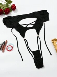 Sexy Hollow Out Lace Up Bodysuit Tempting Lingerie For Women, Erotic Sleepwear Uniform - View 5