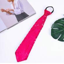 1pc Sequined Zipper Ties For Men, Glitter Sparkly Paillette Adjustable Pre-Tied Zip Necktie, Shinning Sequins Dance Party Magic Show Stage Performance Costume Tie