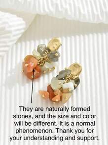 2pcs Retro European Style Countryside Vacation Rock Chips DIY Jewelry, Suitable For Women Daily Wear, Holiday Gift, Natural Stone Size Variation Is Normal - Colorful - View 3